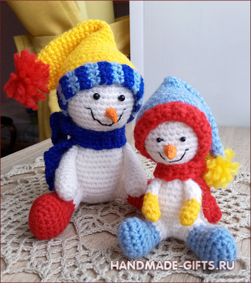 Вязаные снеговики - Мама и малыш - 15 см
