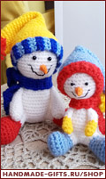 Вязаные снеговики - Мама и малыш - 15 см
